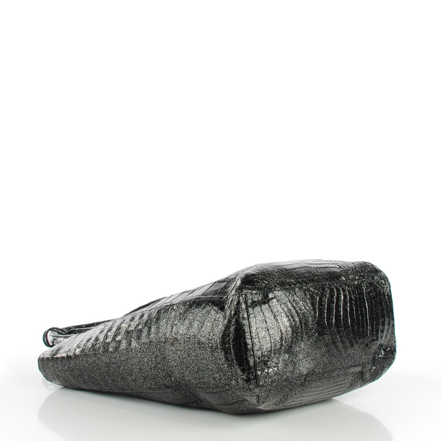 Crocodile Medium Leaf Tote Black Glitter