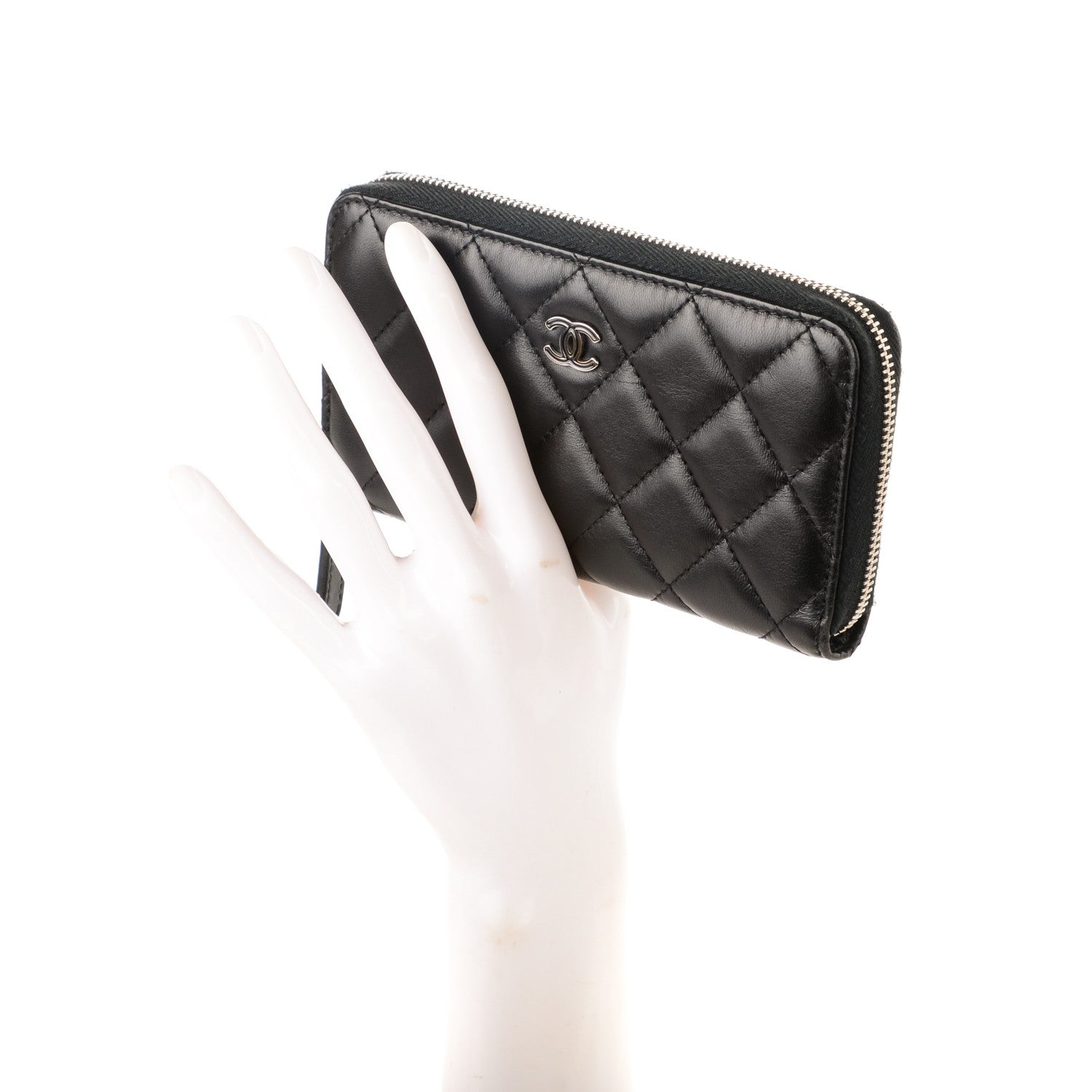 Chanel Lambskin Quilted Small Zip Around Wallet Black 2 of 16
