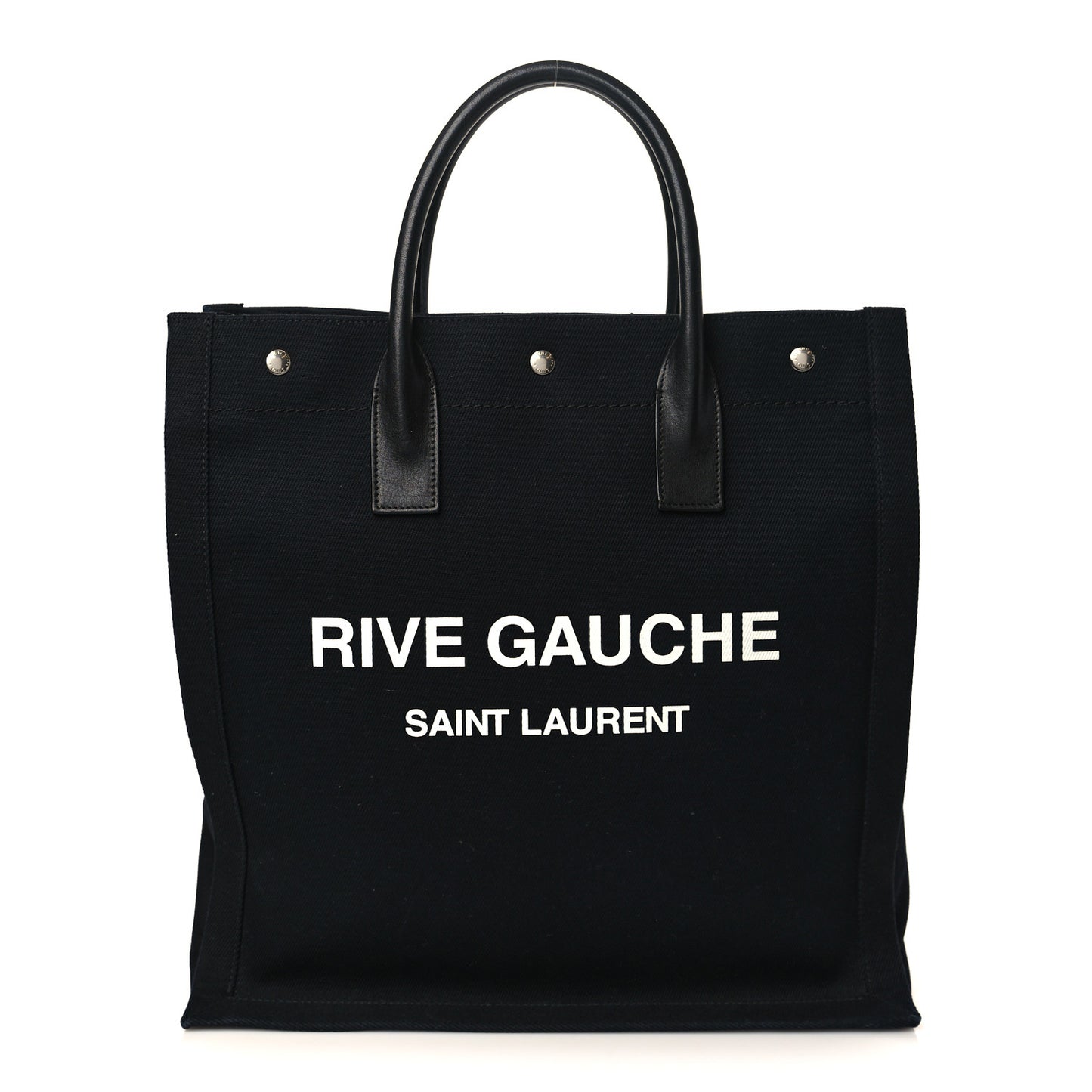 Linen Calfskin Rive Gauche North South Tote Black