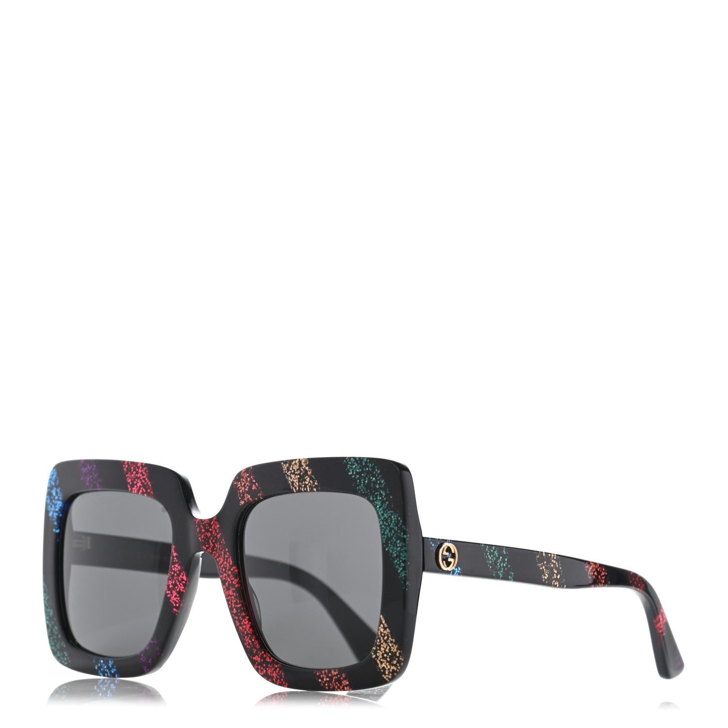 Gucci Acetate Oversize Stripe Sunglasses GG0328S Black Multi 1 of 10