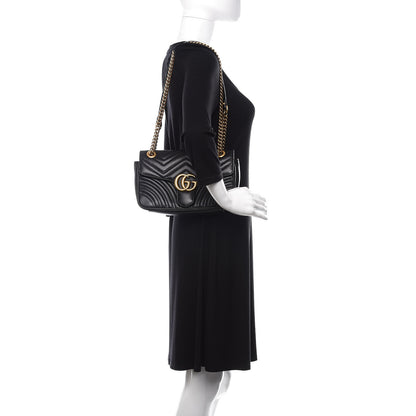 Gucci Calfskin Matelasse Small GG Marmont Shoulder Bag Black 3 of 11