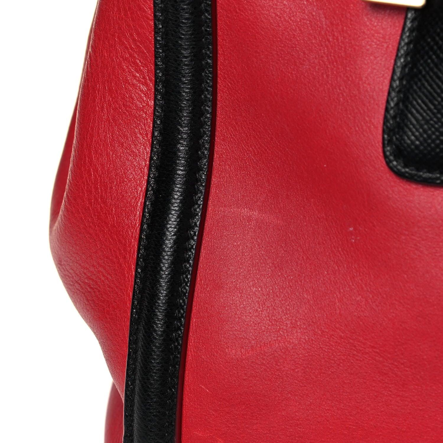 Prada Saffiano City Calfskin Bi-Color Tote Fuoco Black 14 of 20