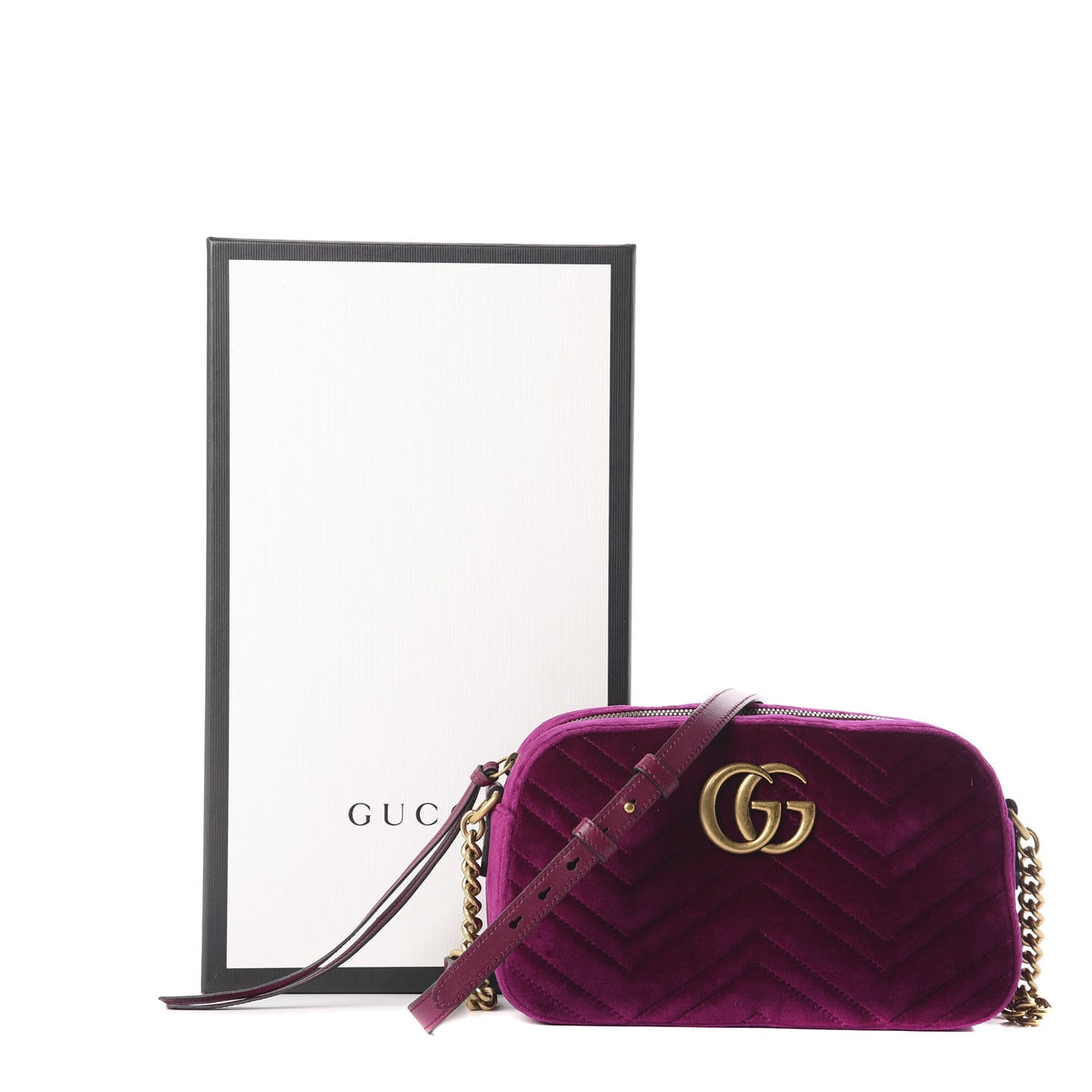 Velvet Matelasse Small GG Marmont Chain Shoulder Bag Fuchsia Violet Cyclamen