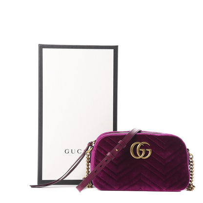 Gucci Velvet Matelasse Small GG Marmont Chain Shoulder Bag Fuchsia Violet Cyclamen 10 of 10