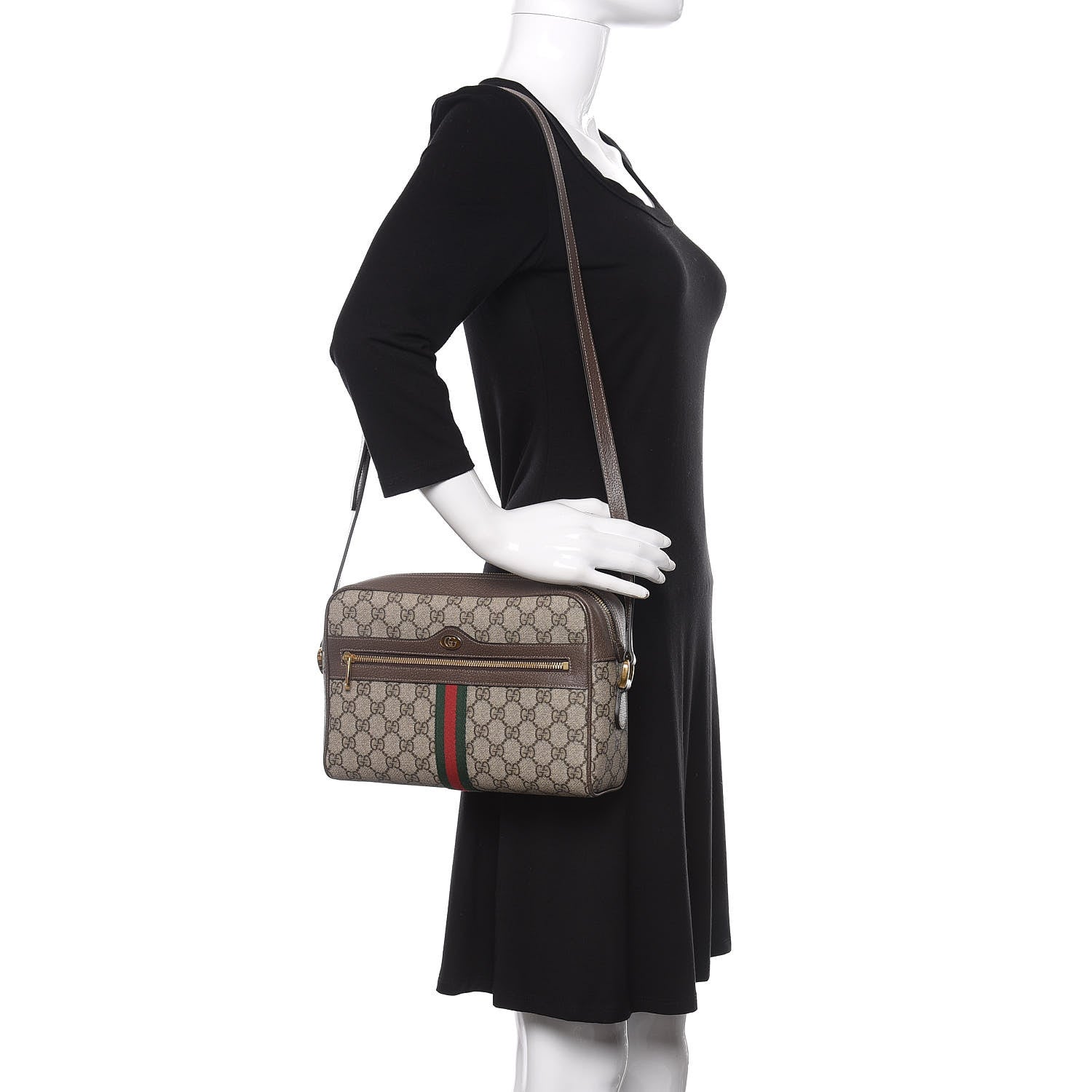 Gucci GG Supreme Monogram Web Small Ophidia Shoulder Bag Brown 2 of 11
