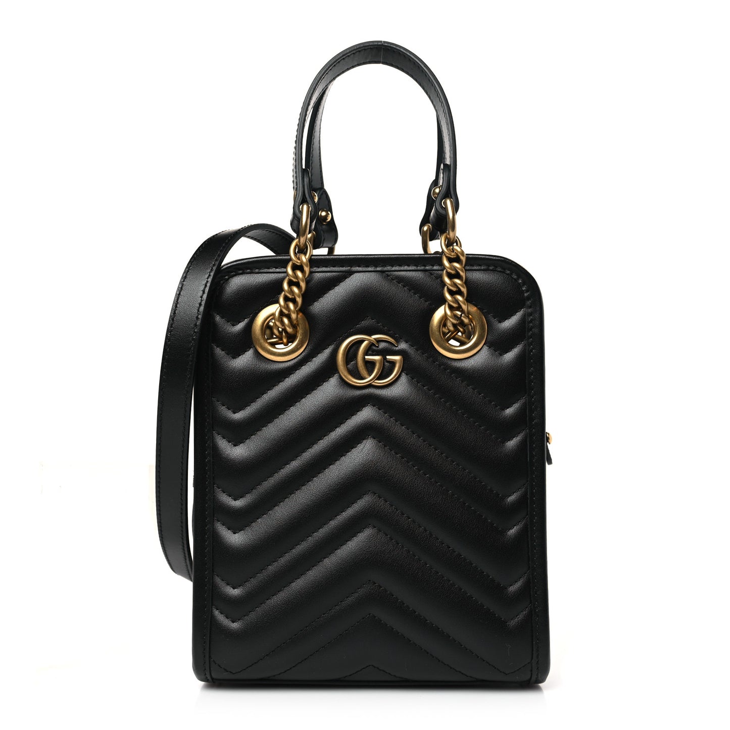Calfskin Matelasse Chevron Mini GG Marmont Tote Black