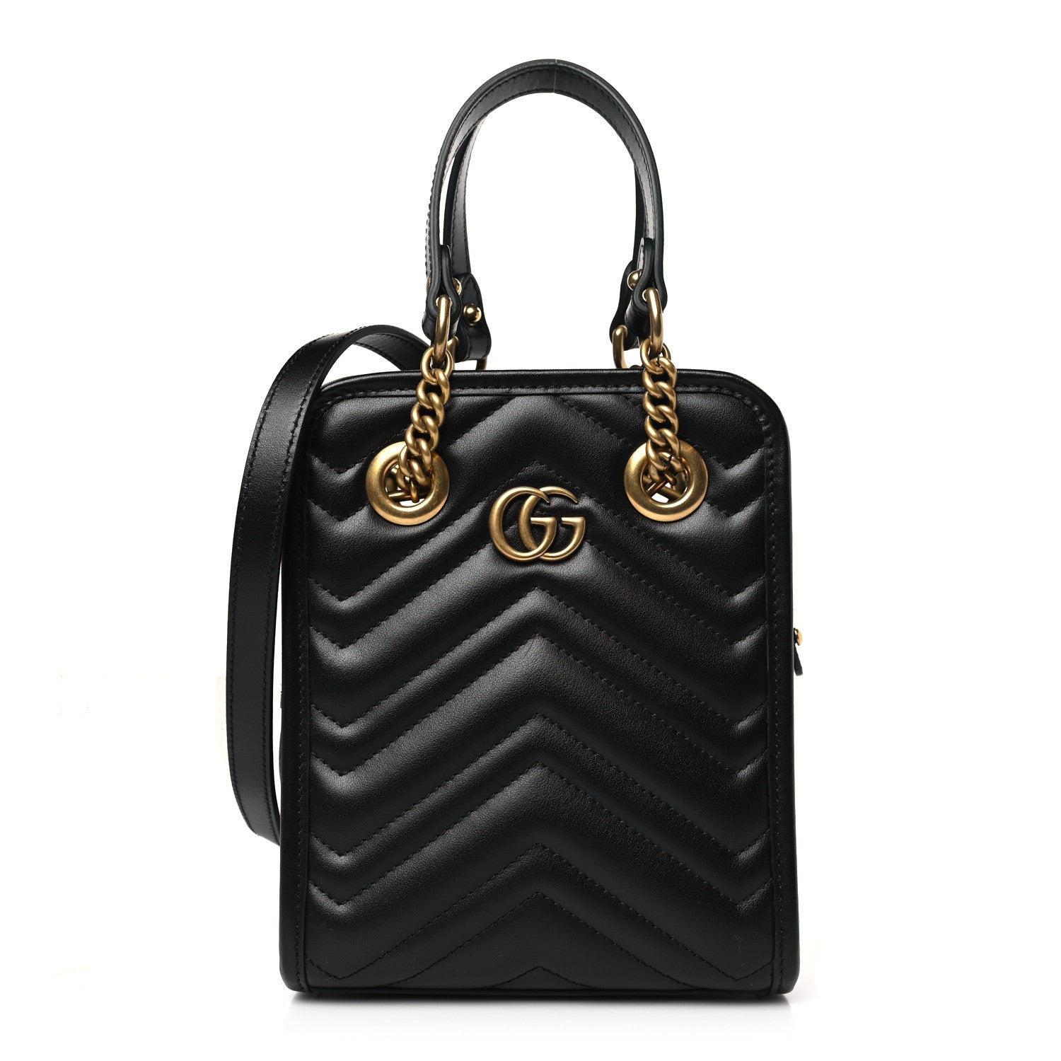 Gucci Calfskin Matelasse Chevron Mini GG Marmont Tote Black 1 of 9