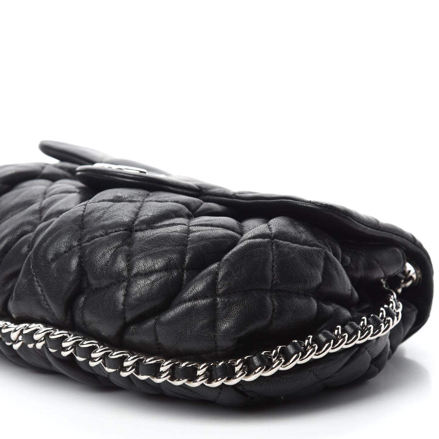 Washed Lambskin Quilted Mini Chain Around Flap Black