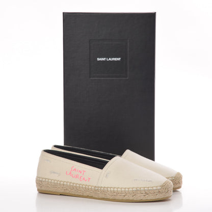 Saint Laurent Canvas Elba Logo Embroidered Espadrilles 35 Panna 10 of 10