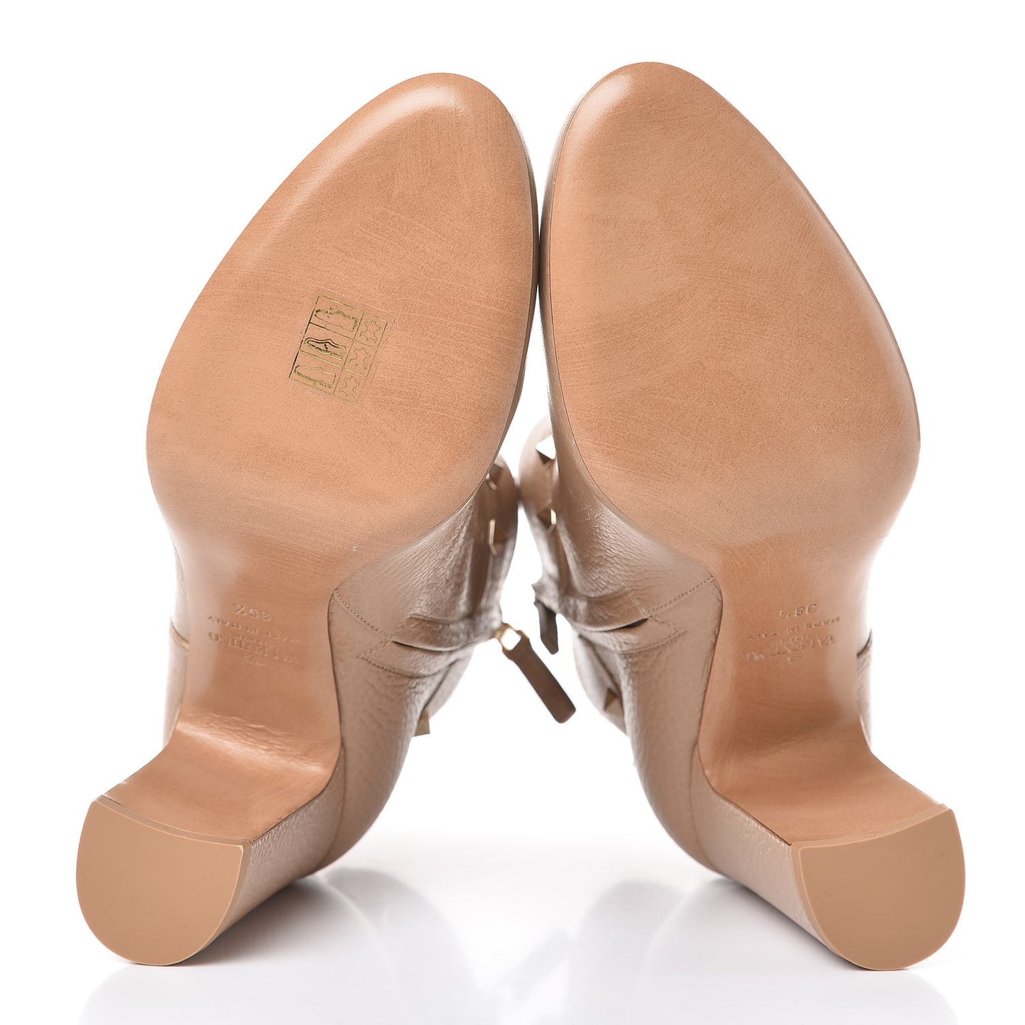 Pebbled Calfskin Rockstud Single Buckle 90mm Block Heel Ankle Boots 38.5 Camel Rose