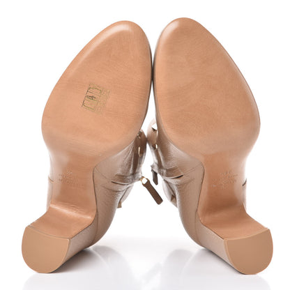 Valentino Garavani Pebbled Calfskin Rockstud Single Buckle 90mm Block Heel Ankle Boots 38.5 Camel Rose 5 of 8