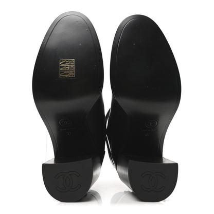 Chanel Calfskin Patent Cap Toe Interlocking CC Ankle Boots 37 Black 6 of 9