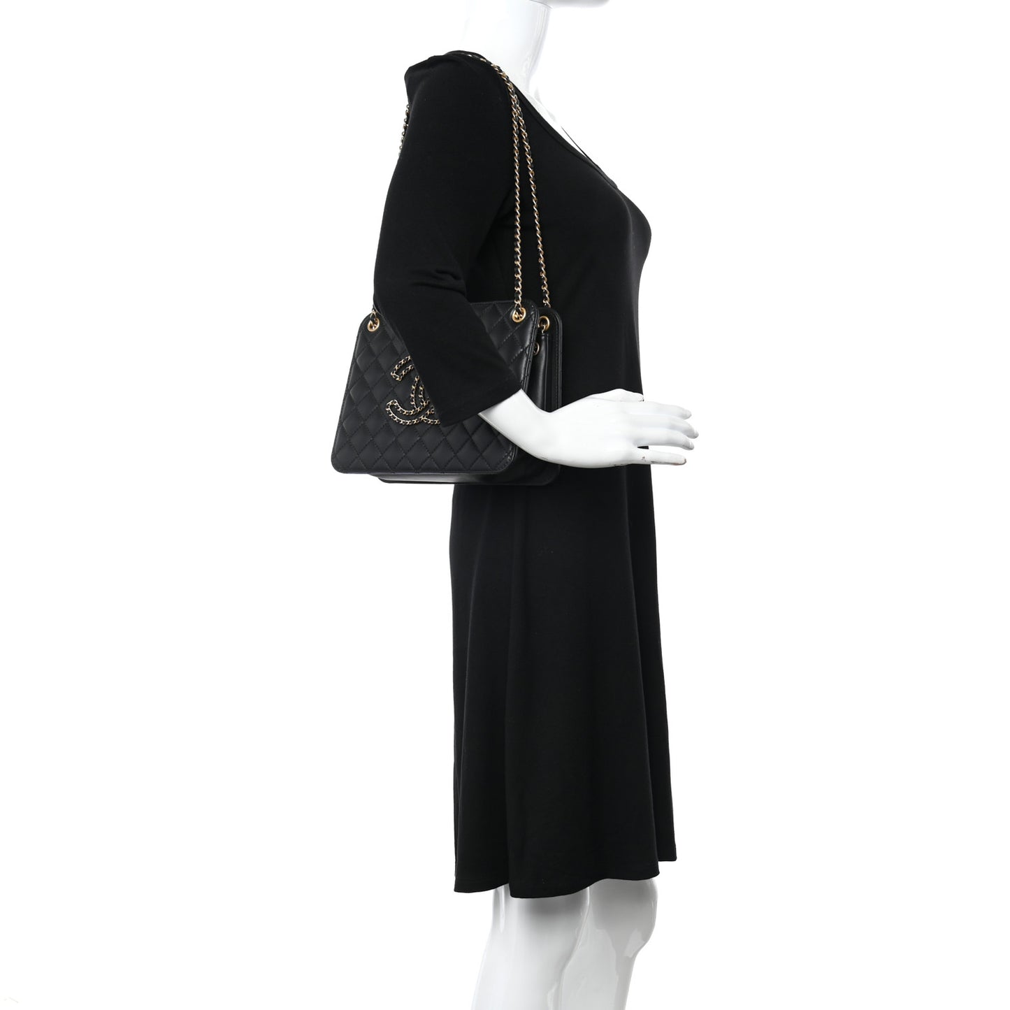 Calfskin Quilted CC Chain Accordion Tote Black