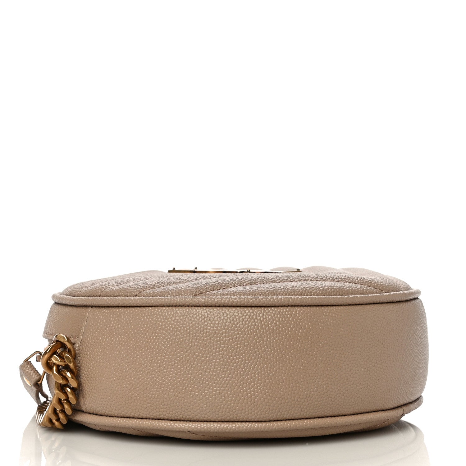 Saint Laurent Grain De Poudre Matelasse Chevron Quilted Round Vinyle Camera Bag Gold Sand 4 of 11