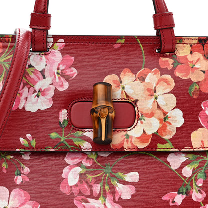 Gucci Shangai Calfskin Blooms Print Small Bamboo Daily Top Handle Bag Romantic Cerise Multicolor 7 of 10