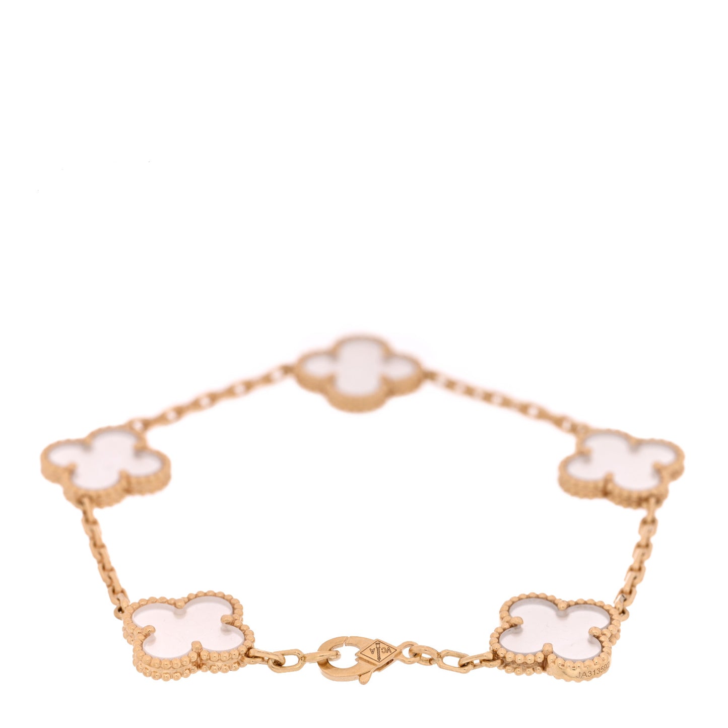 18K Yellow Gold Rock Crystal 5 Motifs Vintage Alhambra Bracelet