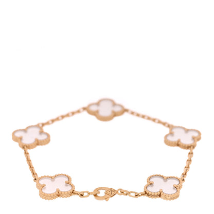 Van Cleef & Arpels 18K Yellow Gold Rock Crystal 5 Motifs Vintage Alhambra Bracelet 2 of 3