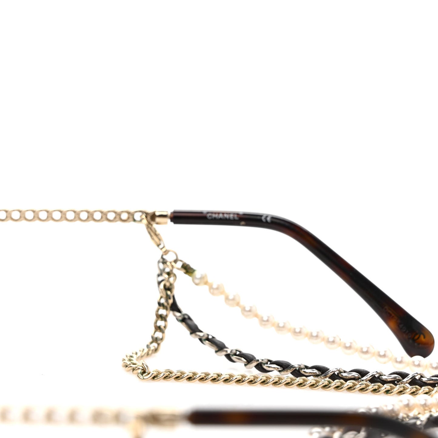 Metal Round Removable Pearl Chain Eyeglasses 2184 Gold