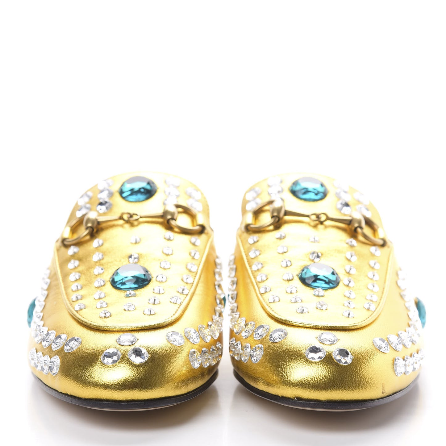 Metallic Nappa Crystal Womens Princetown Slippers 36 Gold
