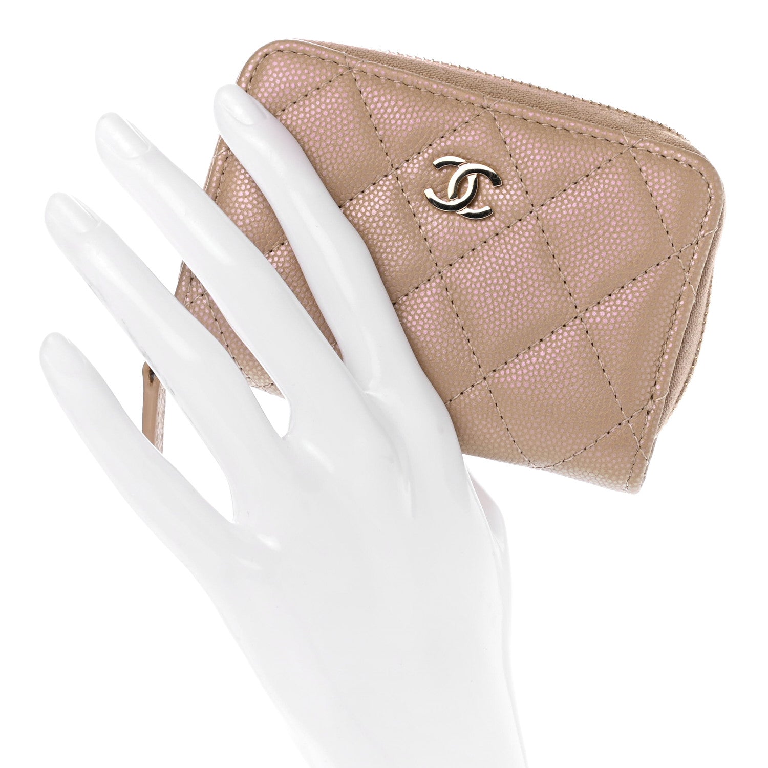 Chanel Iridescent Caviar Quilted Zip Around Coin Purse Dark Beige 2 of 7