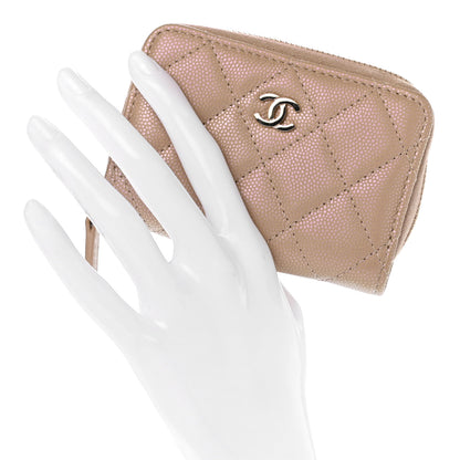 Chanel Iridescent Caviar Quilted Zip Around Coin Purse Dark Beige 2 of 7