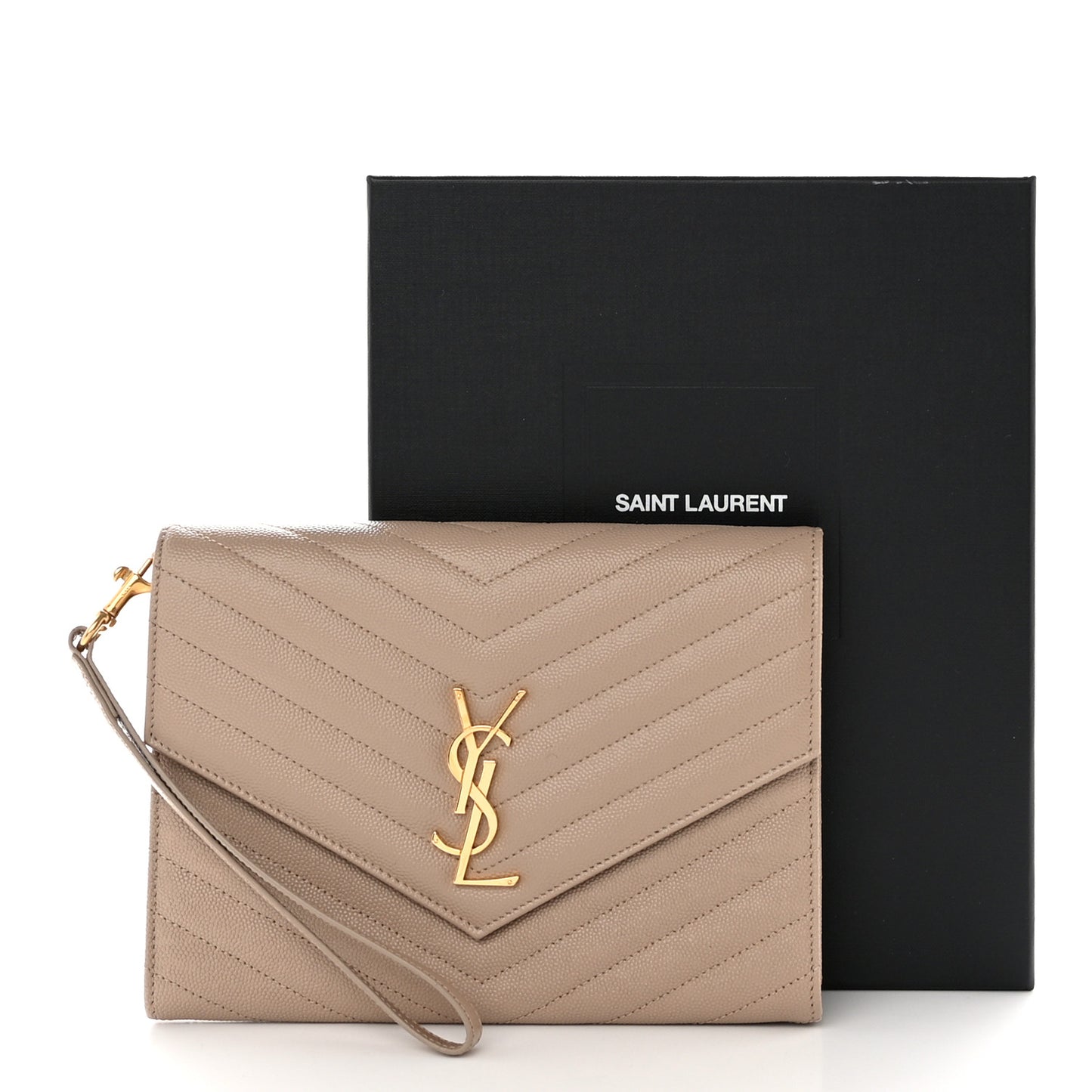 Grain De Poudre Matelasse Chevron Monogram Envelope Clutch Dark Beige