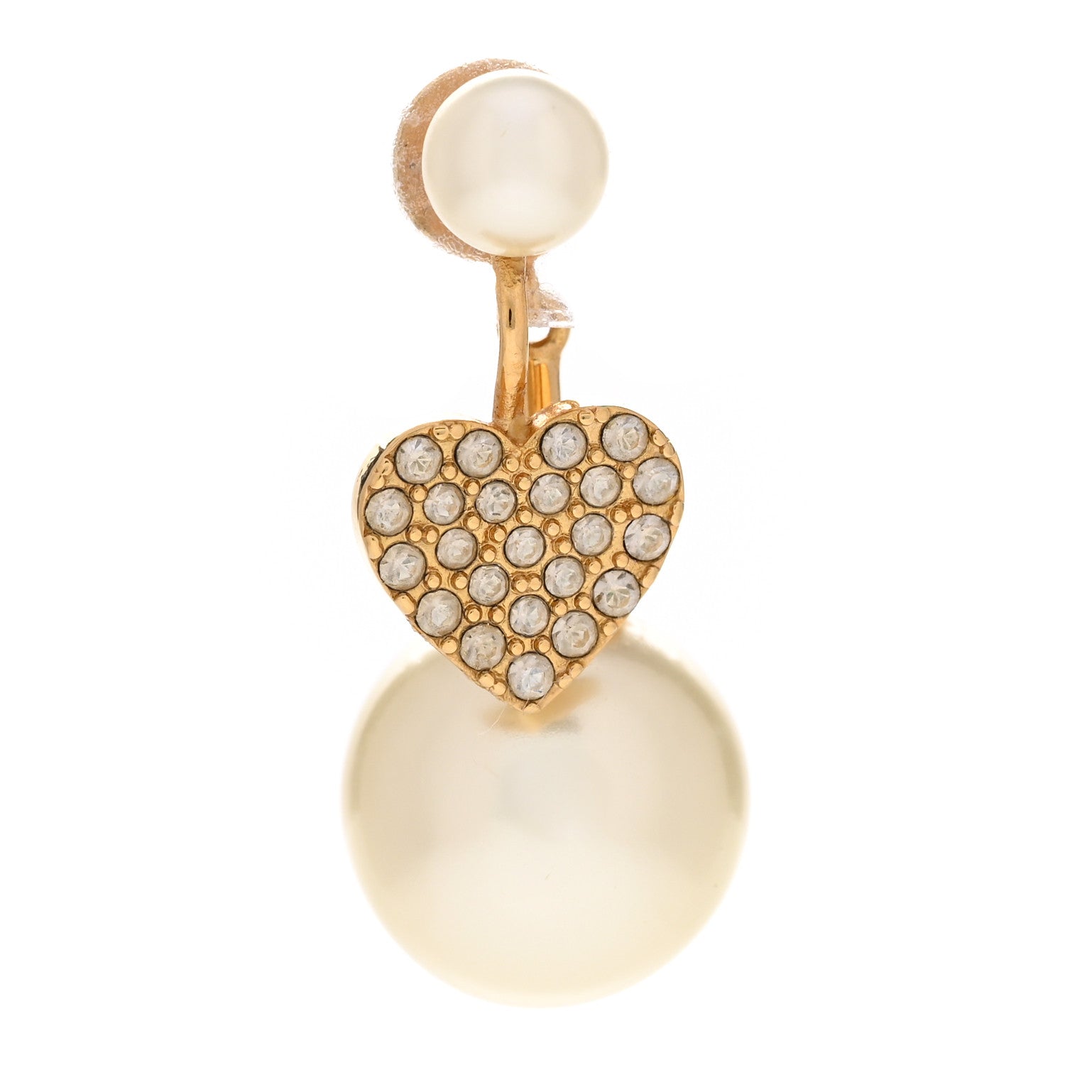 Christian Dior Pearl Crystal Heart Tribal Earring Gold 1 of 4