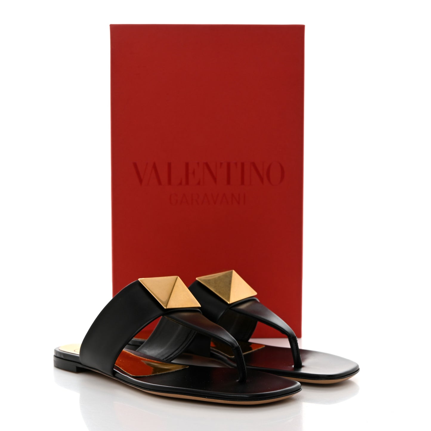Calfskin One Stud Flat Thong Sandals 36.5 Black