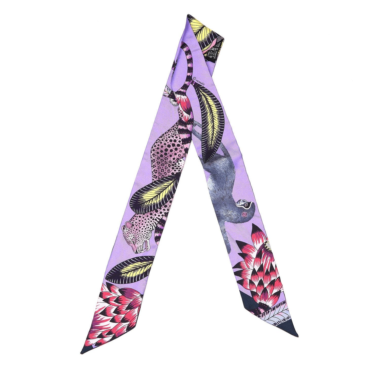Hermes Silk Savana Dance Twilly Mauve Jaune Rose 3 of 6