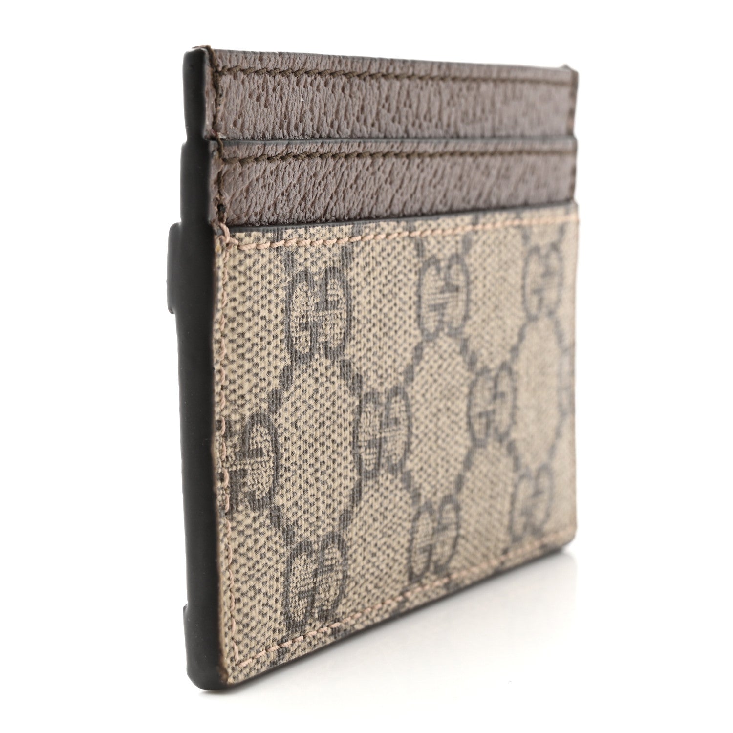 Gucci GG Supreme Monogram Textured Dollar Calfskin Ophidia Card Holder Beige Ebony New Acero 3 of 7