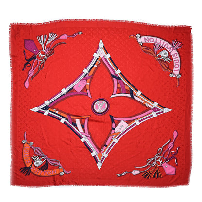 Louis Vuitton Silk Monogram All That's Straps Scarf Shawl Rouge 1 of 7