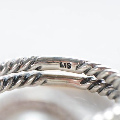 David Yurman Sterling Silver Pave Diamond Pearl 13.5mm Cable Ring 51.5 6 4 of 6