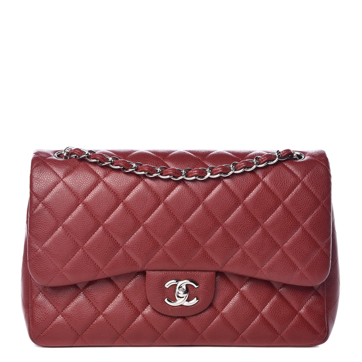 Caviar Quilted Jumbo Double Flap Burgundy