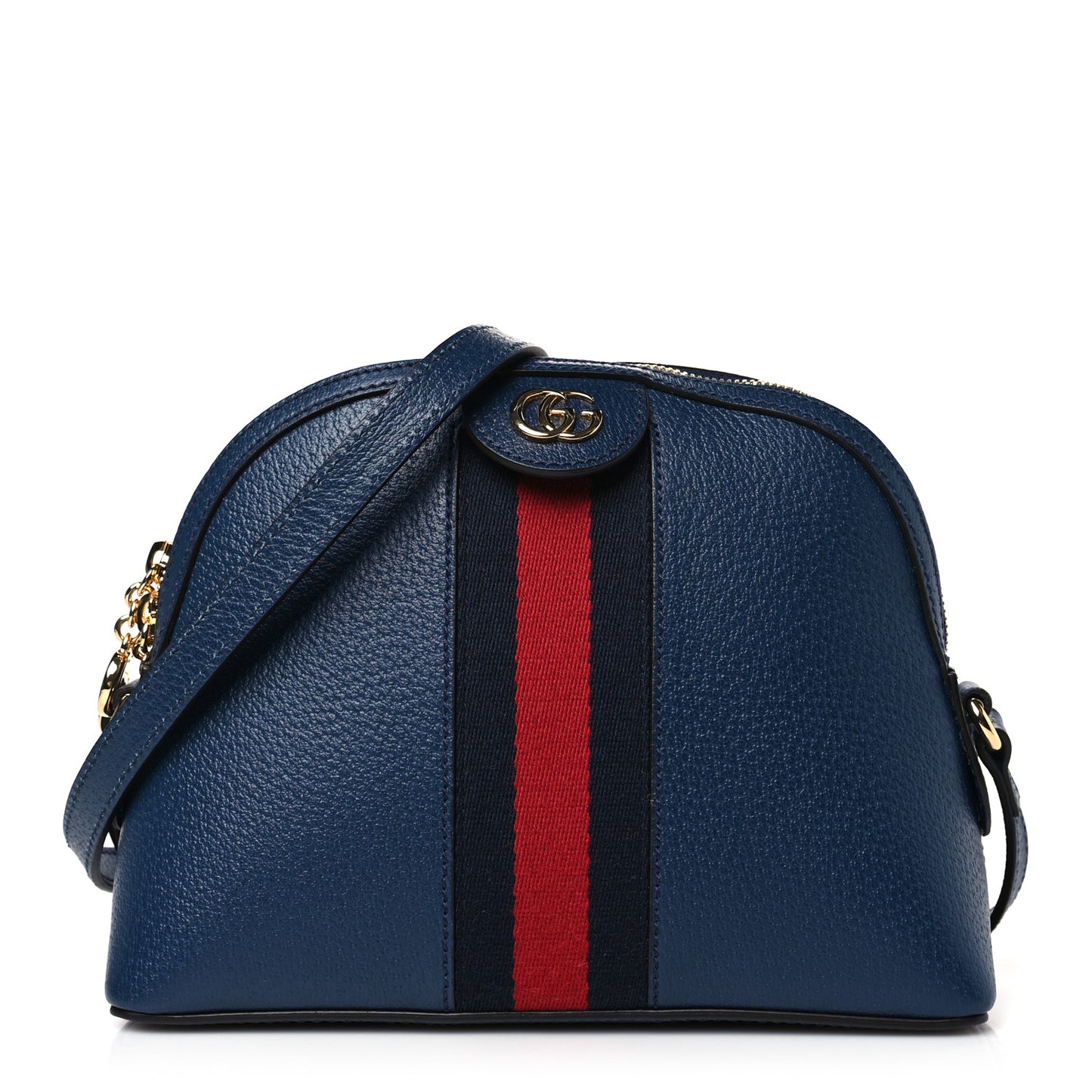 Textured Dollar Calfskin Web Small Ophidia Dome Shoulder Bag Blue Agata