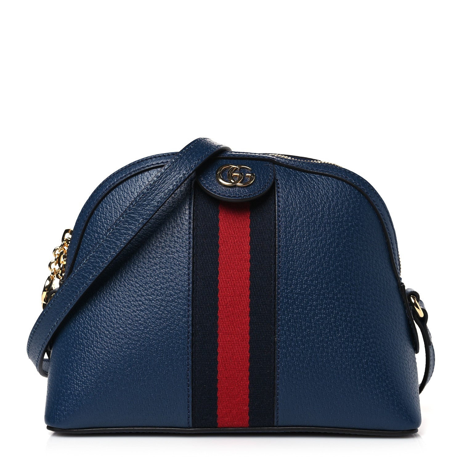 Gucci Textured Dollar Calfskin Web Small Ophidia Dome Shoulder Bag Blue Agata 1 of 10