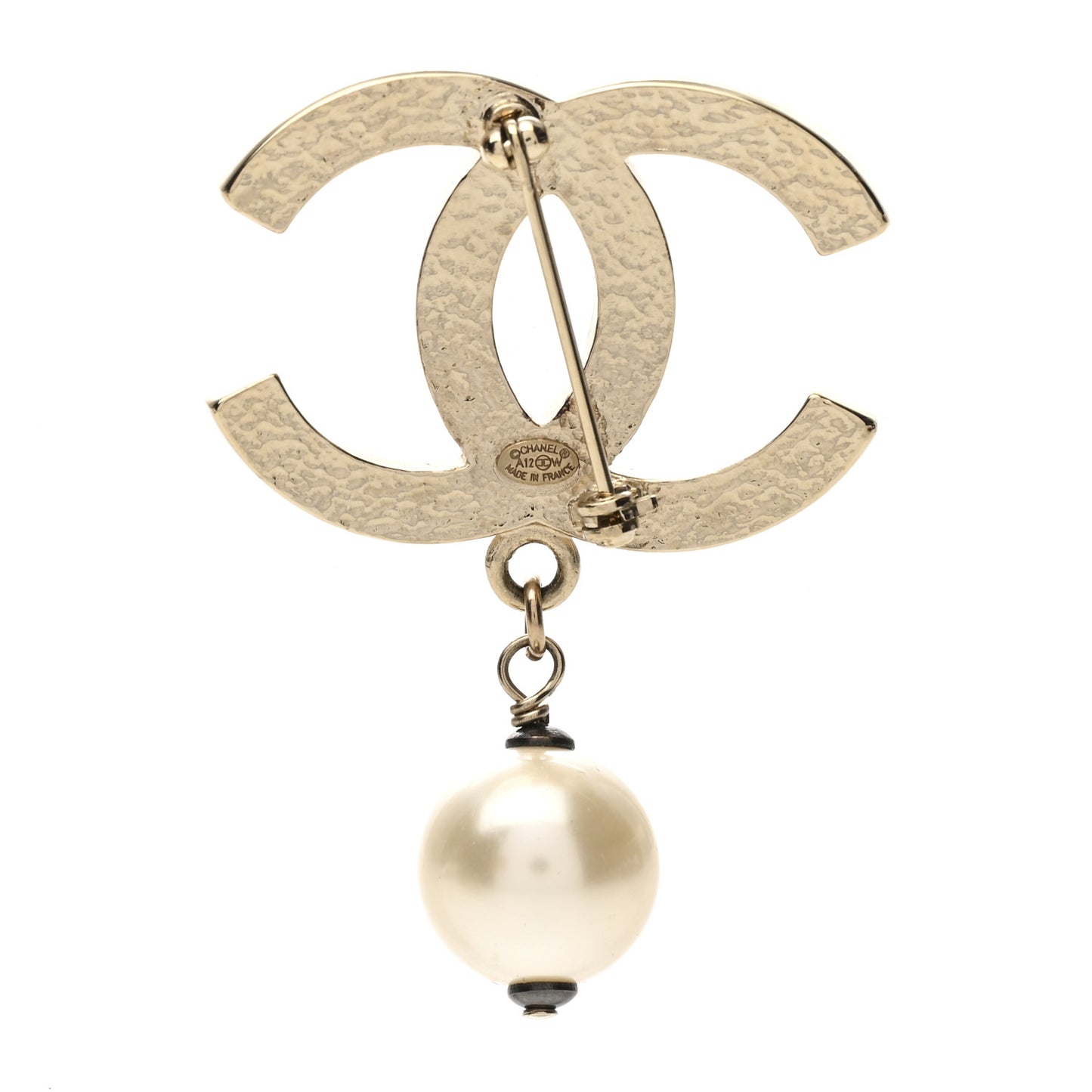 Pearl CC Drop Brooch Gold