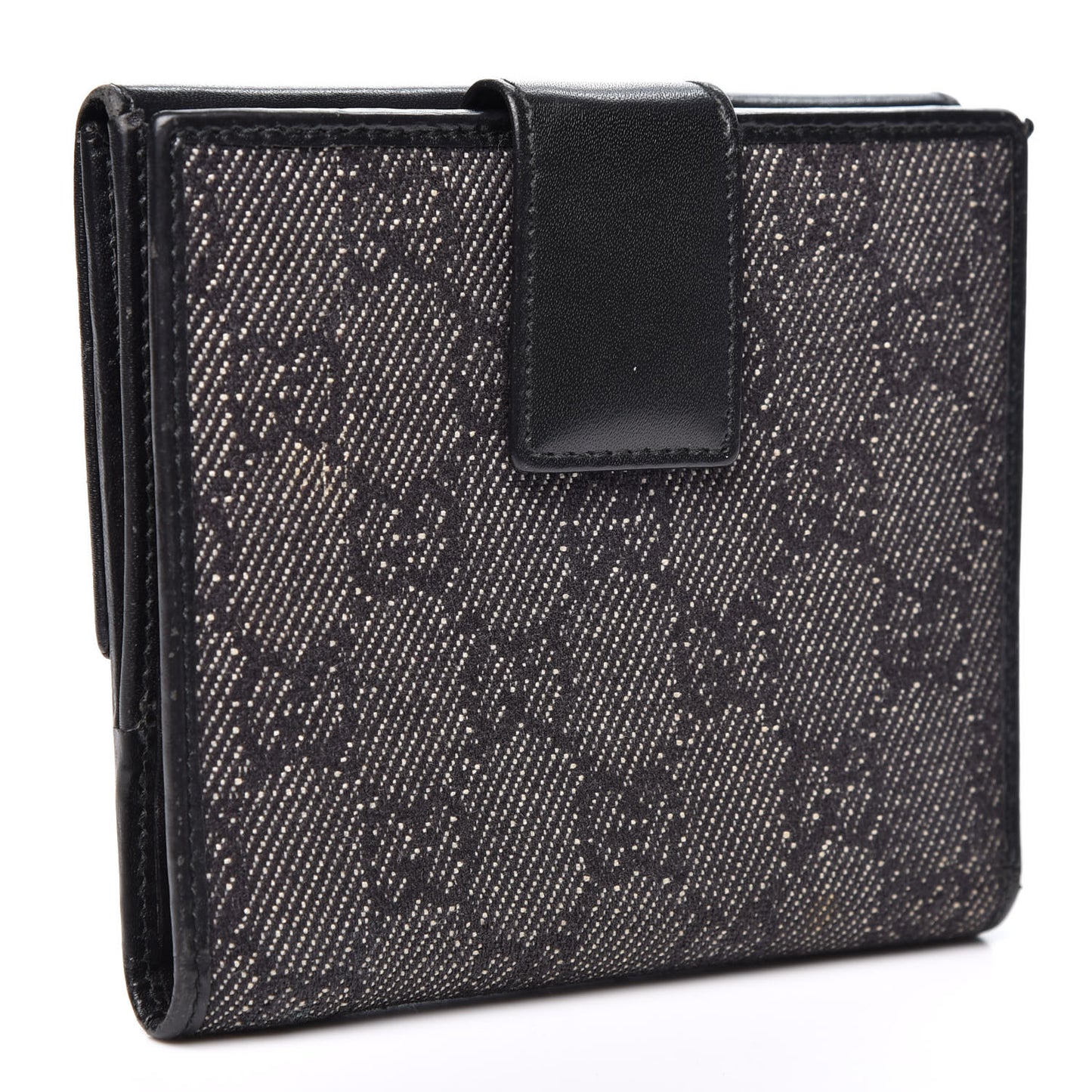 Calfskin Denim Monogram French Flap Wallet Black