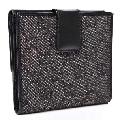 Gucci Calfskin Denim Monogram French Flap Wallet Black 2 of 11