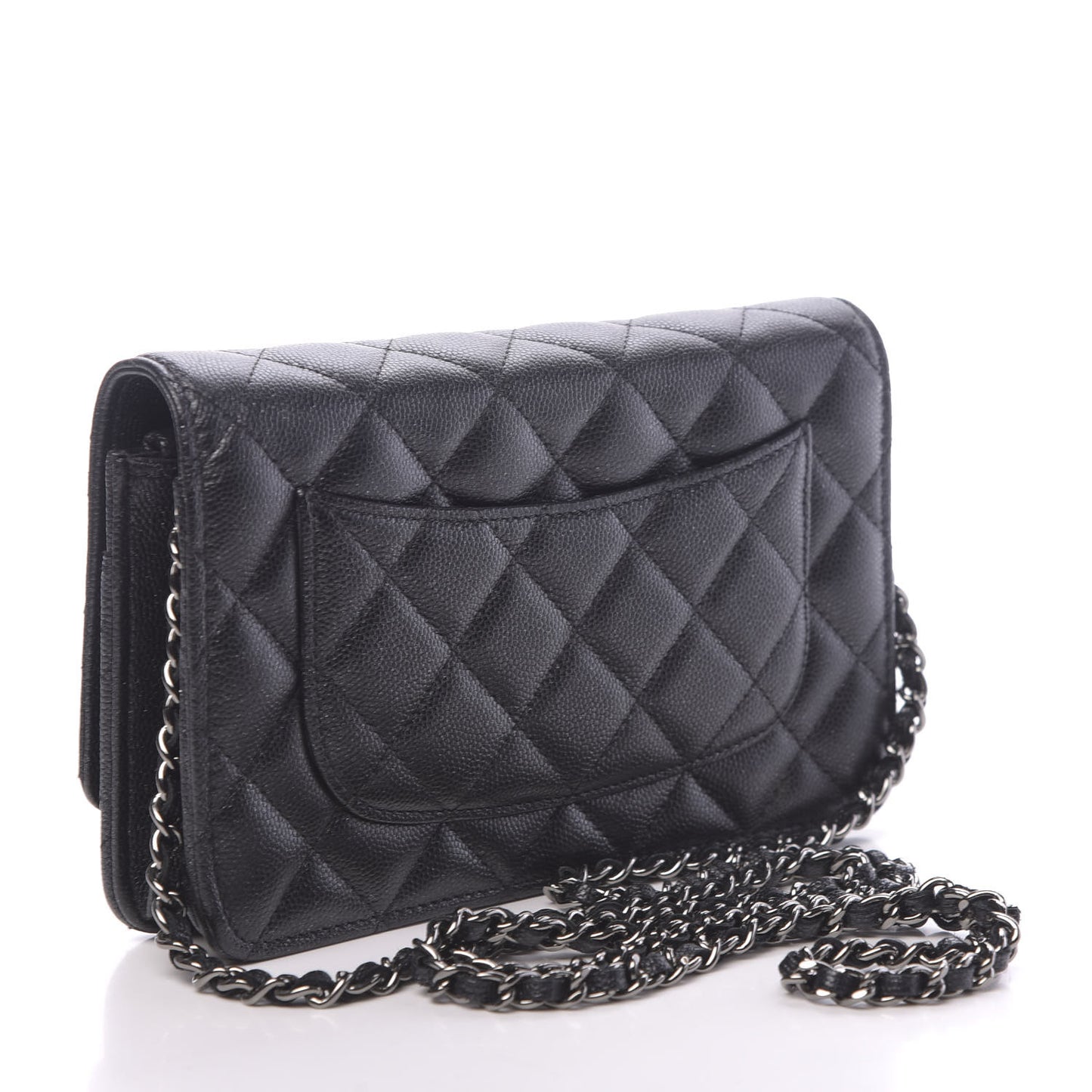 Iridescent Caviar Quilted Wallet On Chain WOC Black