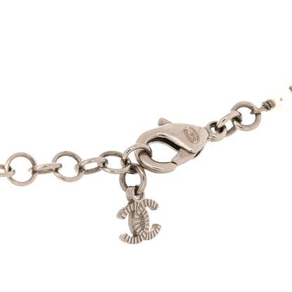 Chanel Pearl Crystal CC Bow Choker Necklace Silver Pearly White 4 of 5