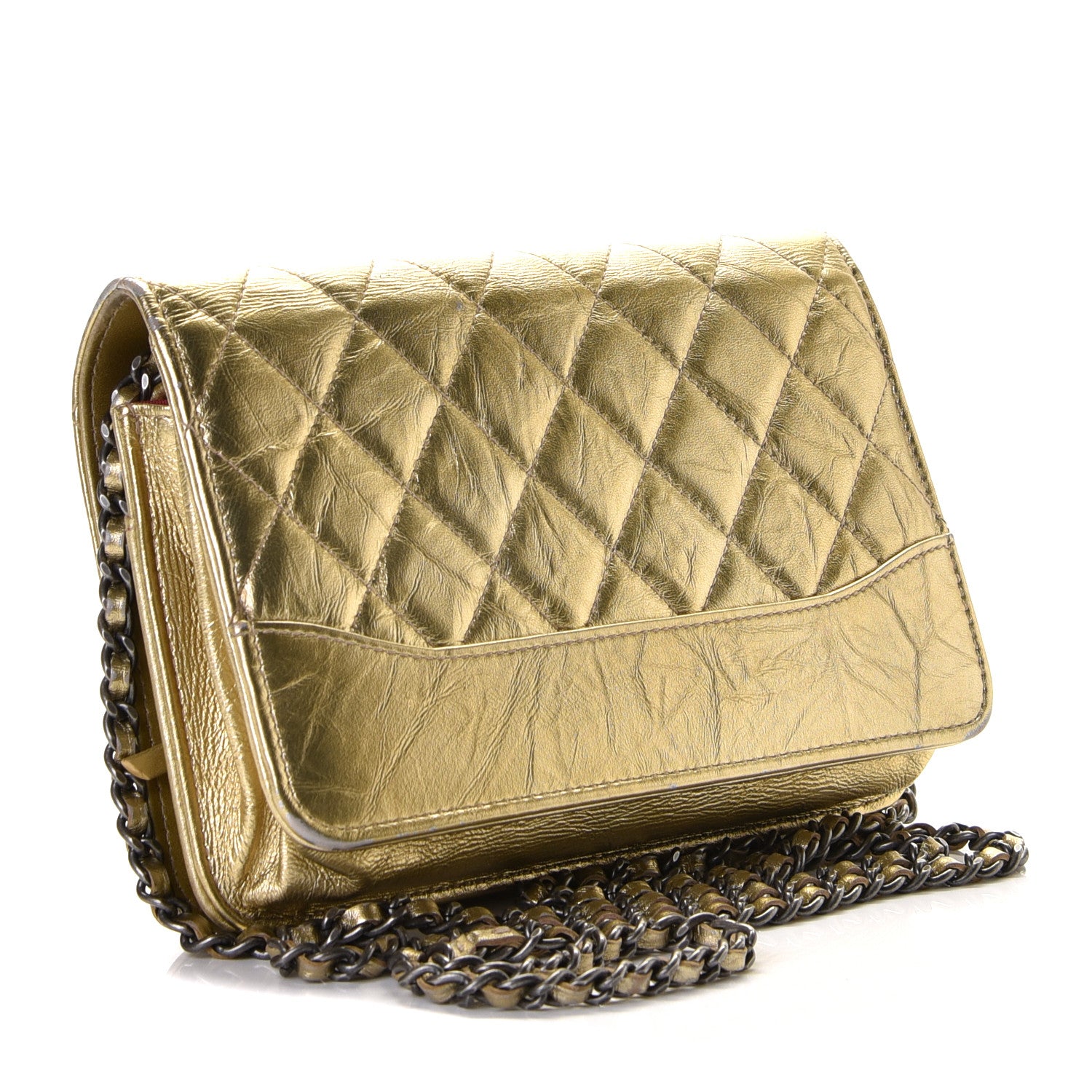 Chanel Metallic Aged Calfskin Quilted Gabrielle Wallet On Chain WOC Gold 2 of 11