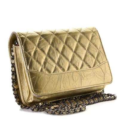 Chanel Metallic Aged Calfskin Quilted Gabrielle Wallet On Chain WOC Gold 2 of 11