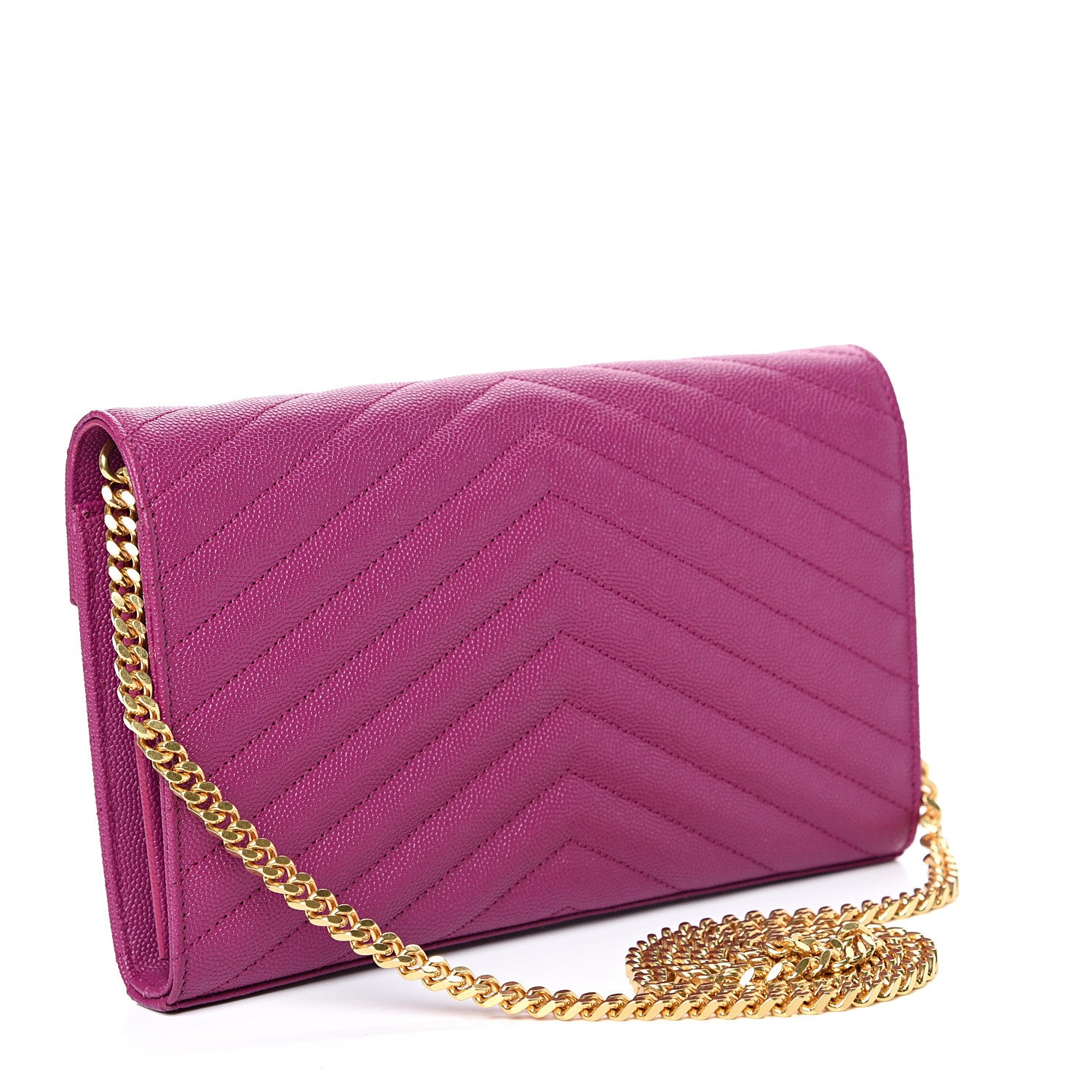 Saint Laurent Grain De Poudre Matelasse Chevron Monogram Chain Wallet Dark Grape 2 of 11