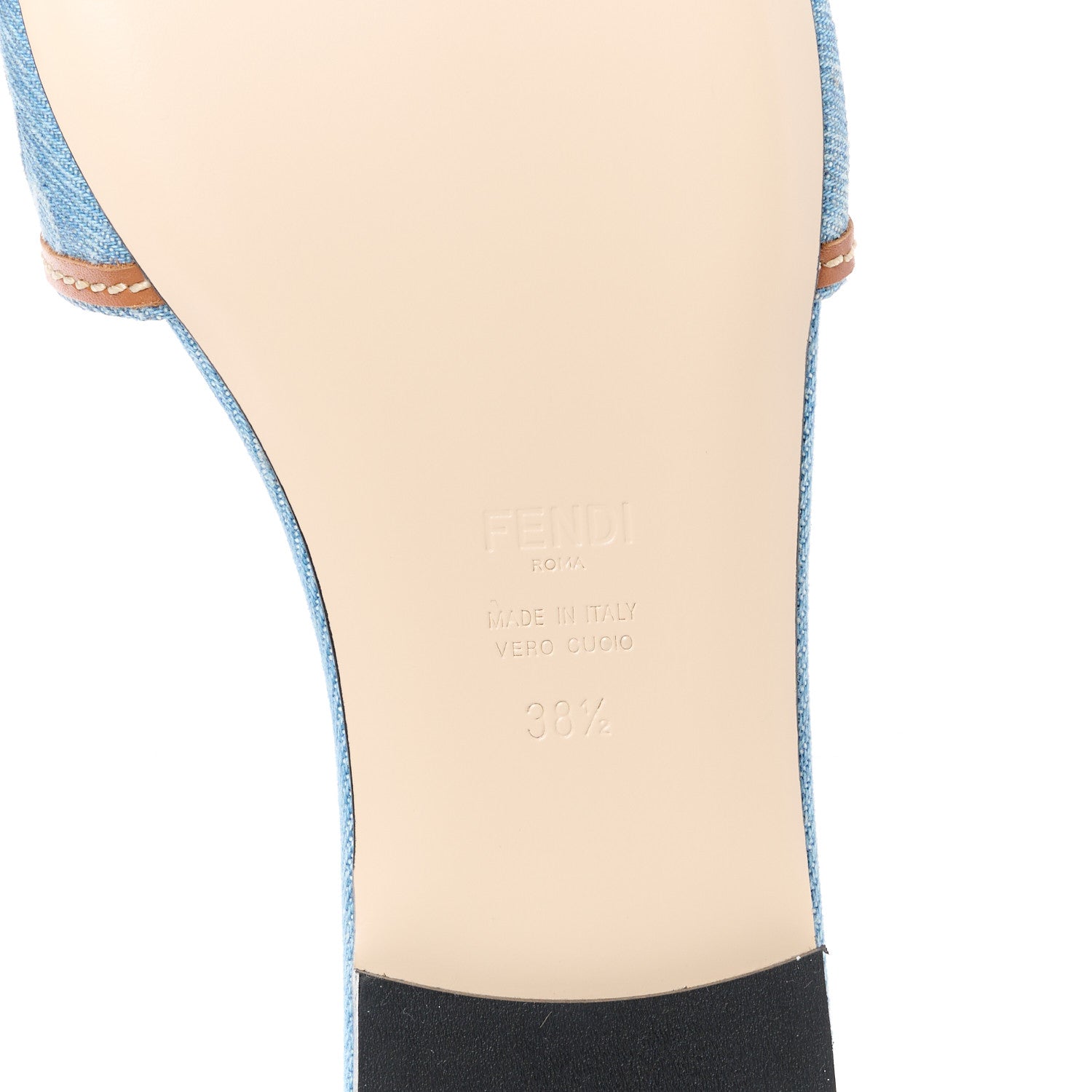 Fendi Denim Print Logo Flat Slide Sandals 38.5 Denim Brandy 6 of 8