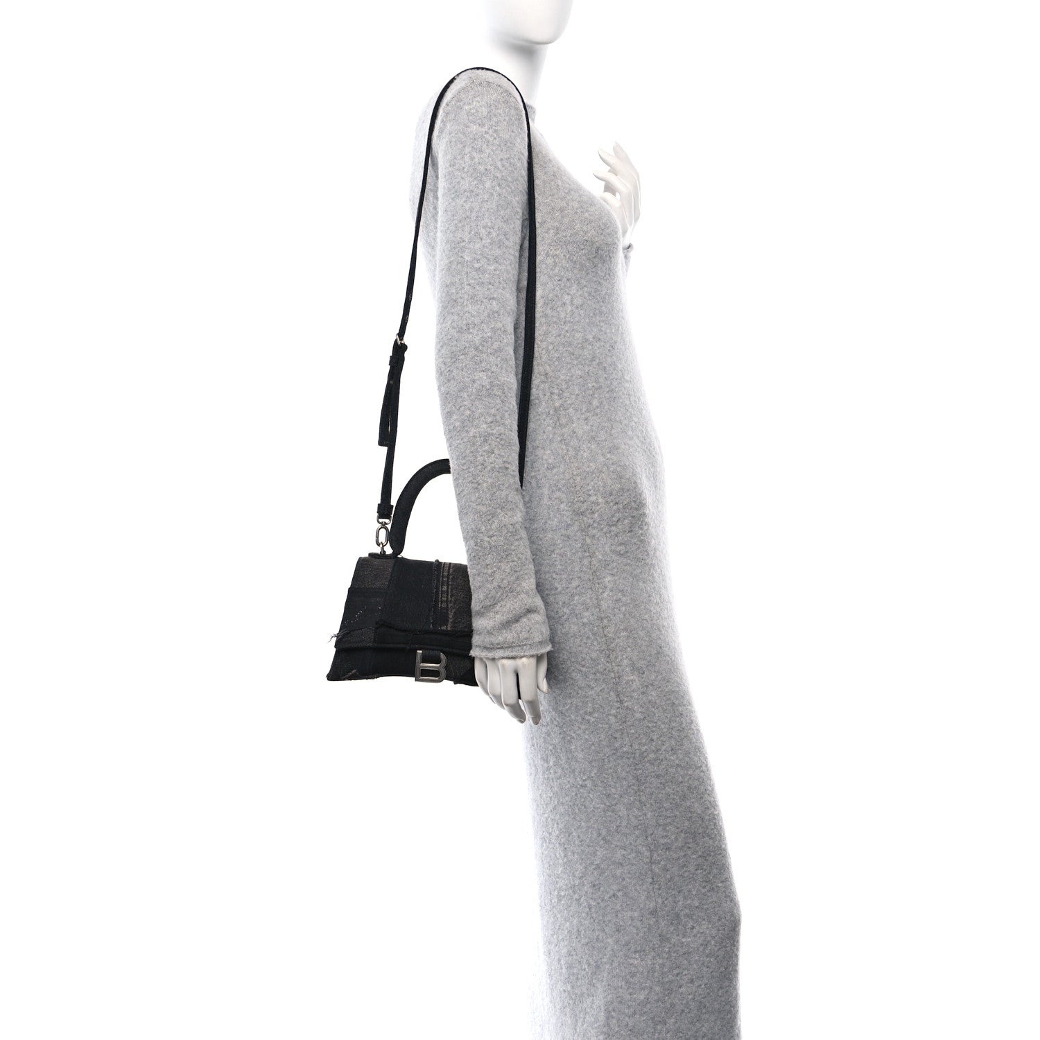 Balenciaga Denim Patchwork Small Hourglass Top Handle Bag Washed Black 2 of 12