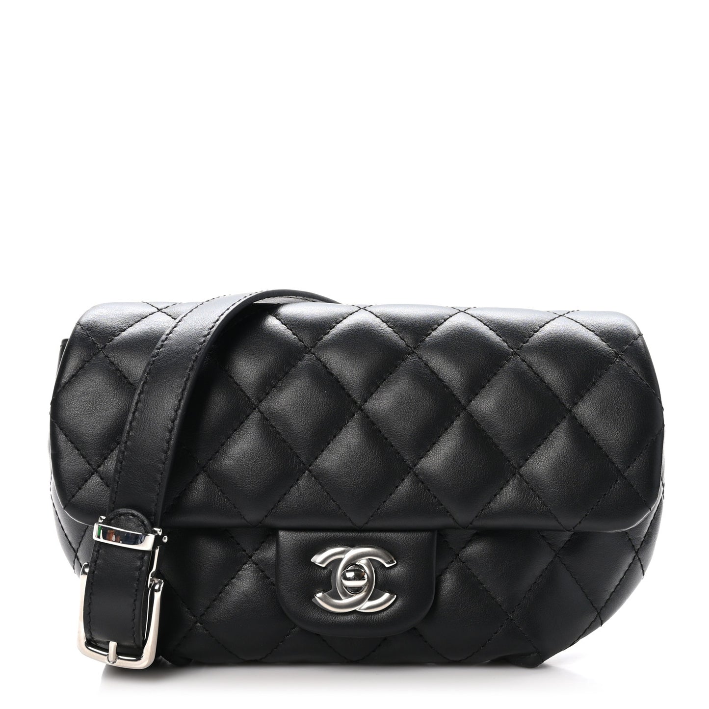 Calfskin Quilted CC Uniform Flap Belt Bag Black