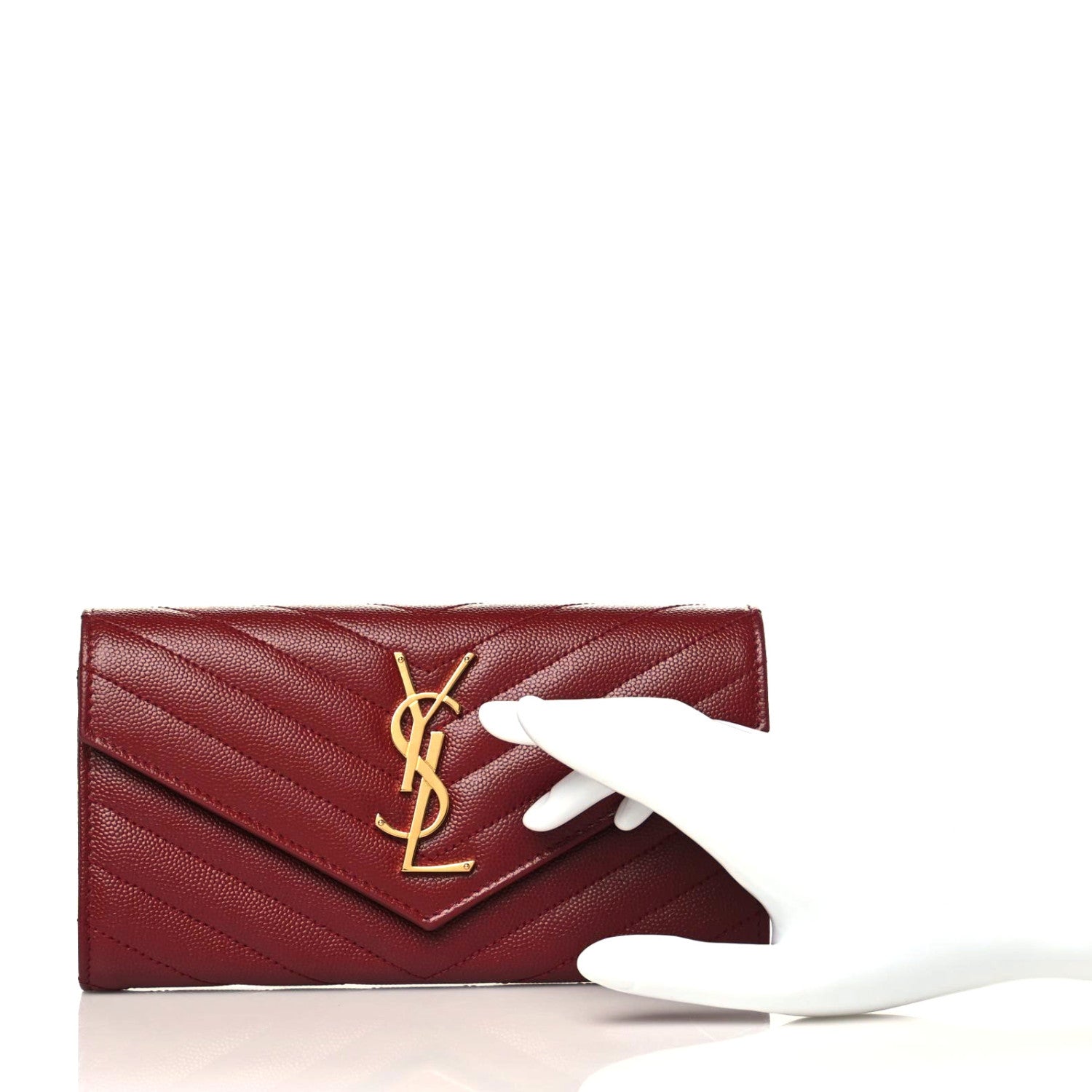 Saint Laurent Grain De Poudre Matelasse Chevron Monogram Flap Wallet Red 2 of 7