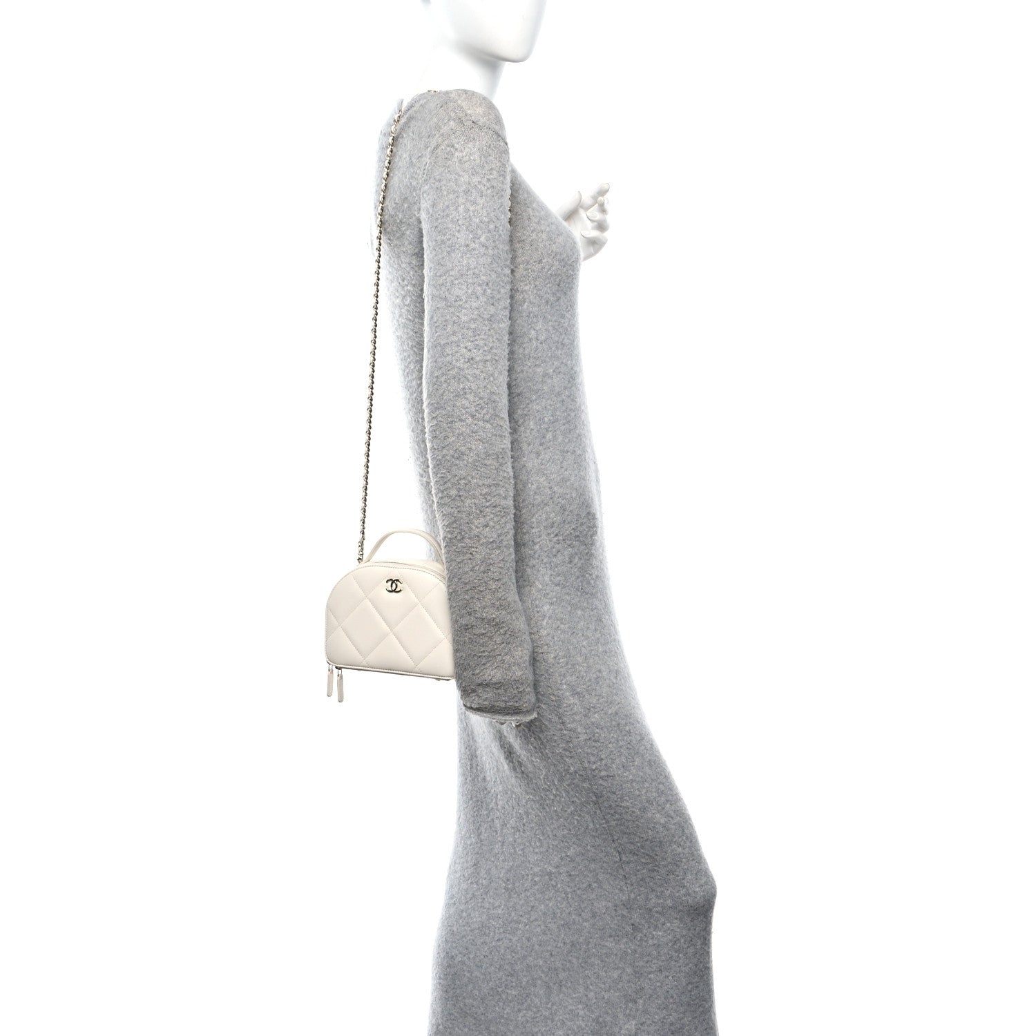 Chanel Grained Calfskin Quilted Top Handle Chain Clutch White 2 of 11
