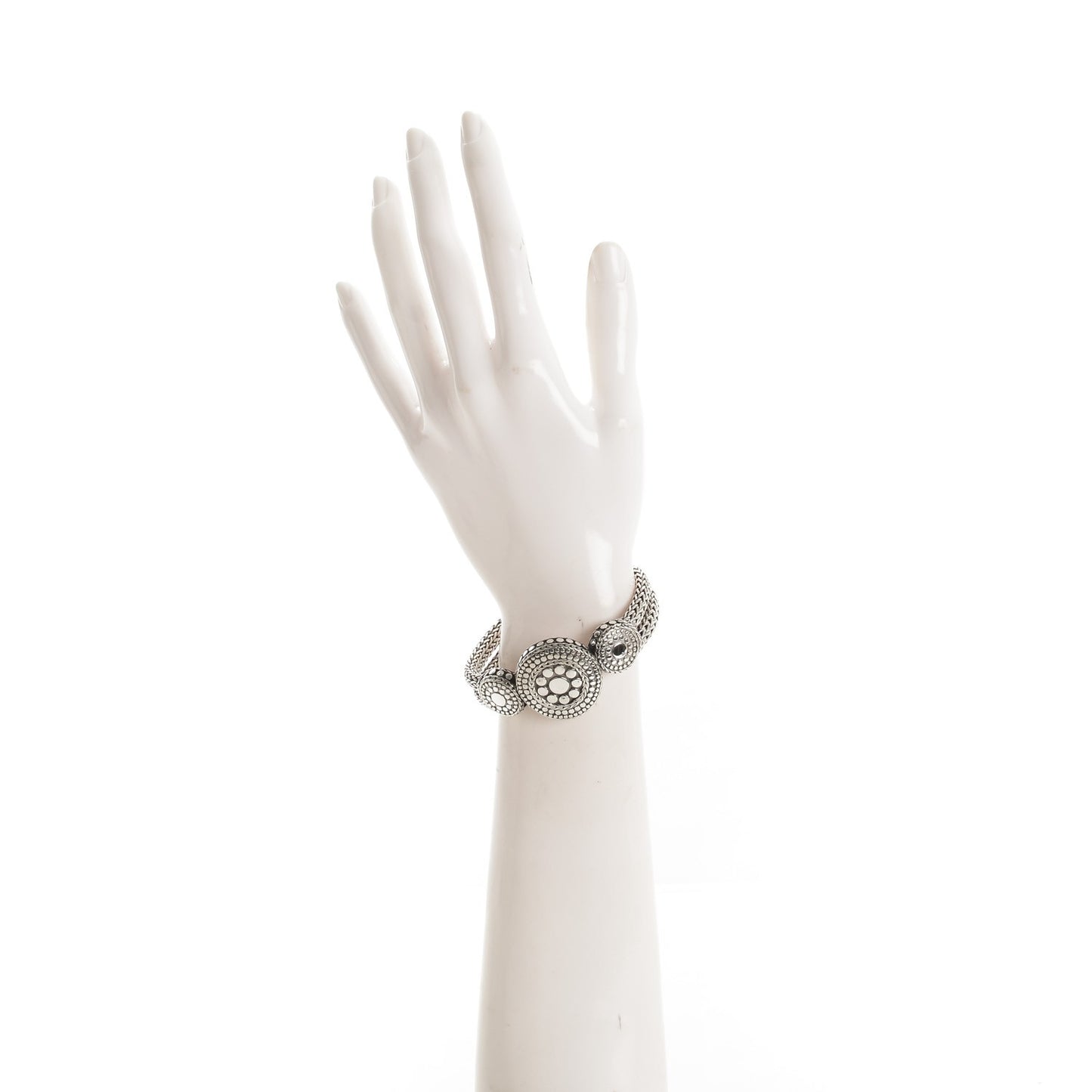 Sterling Silver Round Trio Station Bracelet M