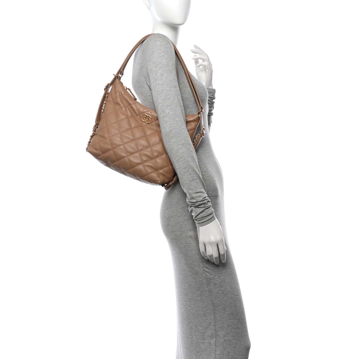 Lambskin Quilted Hobo Beige